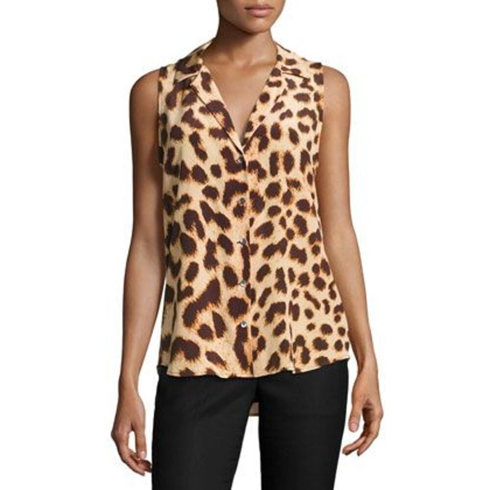 Equipment Femme Adalyn Silk Blouse Cheetah Print Sleeveless Size XS‎ Brown Tan